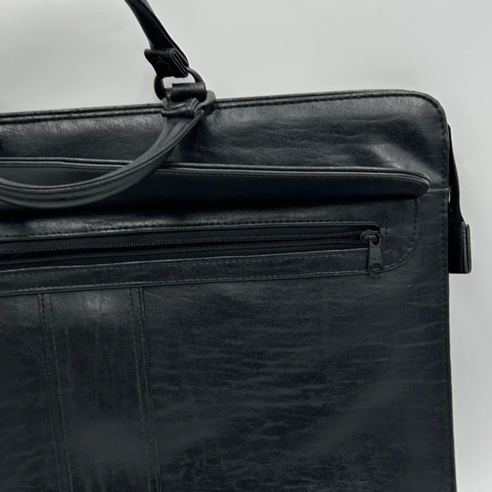 Men's Black Leather Briefcase Softshell Multi Compartment Zipper Professional